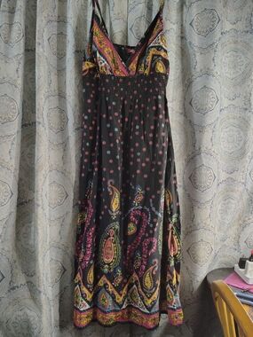 She's Cool Black Maxi Dress with Pink & Yellow Paisley